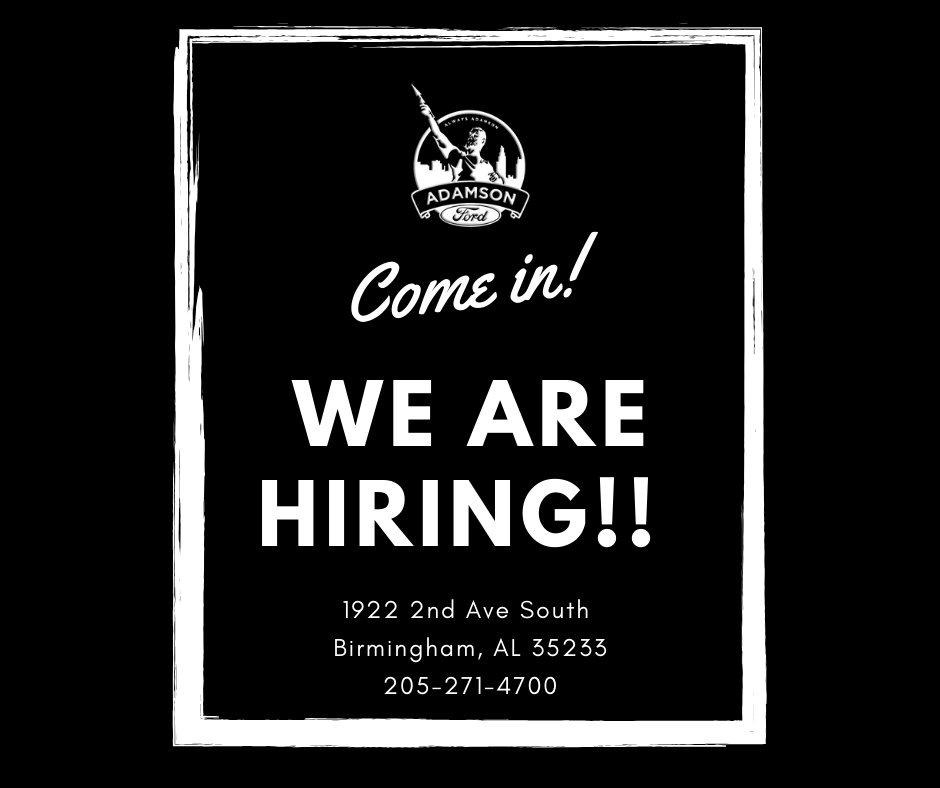 StiversFordBham's tweet photo. We are looking for a few product specialist to join our Adamson family. If you are looking to further your career stop by and talk to our General Sales Manager, Chris Charles. 

We are excited to extend our family and to grow our business. 

#AlwaysAdamson #AlwaysFamily https://t.co/h65x3WhYV1