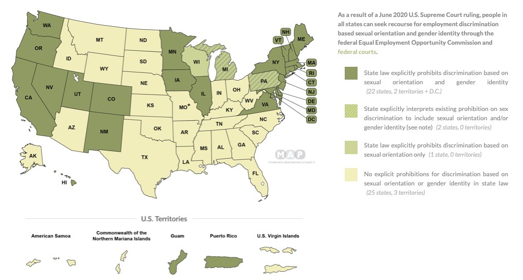 In short, under Interpretive Statement 2018-1, employment, housing, & public accommodation discrim. based on gender identity & sexual orientation are unlawful sex discrim. under ELCRA *today.*  @LGBTMAP provides a useful illustration of the current state of the law. 16/18