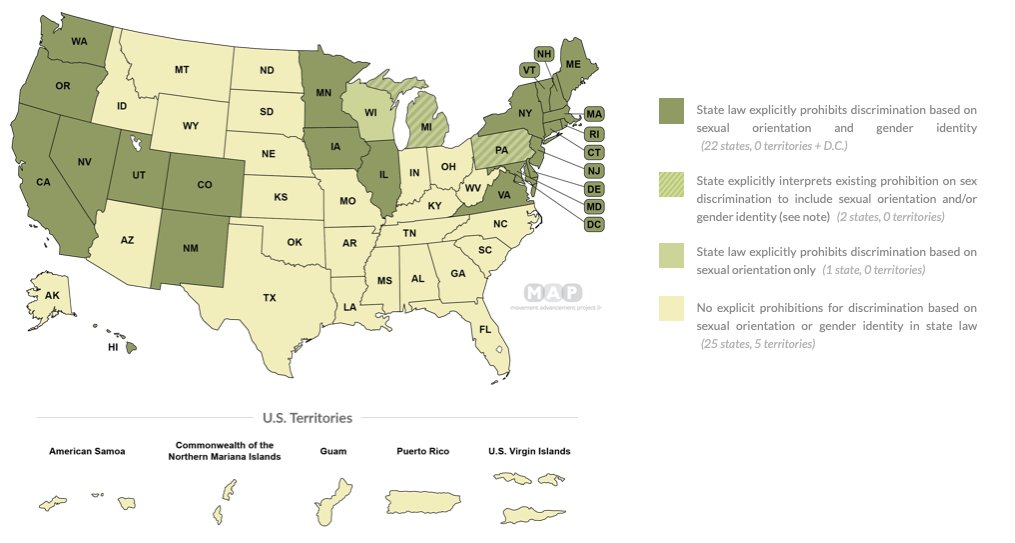 In short, under Interpretive Statement 2018-1, employment, housing, & public accommodation discrim. based on gender identity & sexual orientation are unlawful sex discrim. under ELCRA *today.*  @LGBTMAP provides a useful illustration of the current state of the law. 16/18