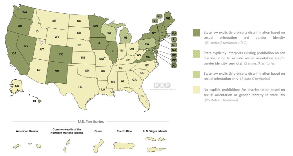 In short, under Interpretive Statement 2018-1, employment, housing, & public accommodation discrim. based on gender identity & sexual orientation are unlawful sex discrim. under ELCRA *today.*  @LGBTMAP provides a useful illustration of the current state of the law. 16/18