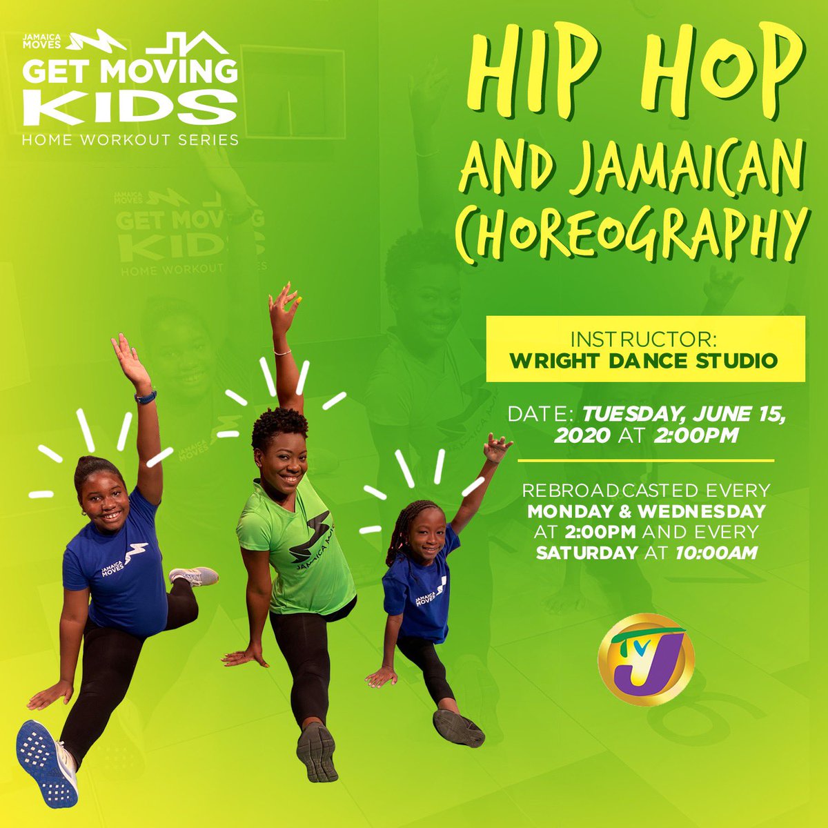 jamaica_moves's tweet photo. Aunty Den told us we’ll need a lot of ENERGY for this one, so we’re powering up for today’s episode of #GetMovingKids on TVJ at 2PM 💪🏾
#JamaicaMoves #HomeFitJa @wds_dance @ahwrightden https://t.co/JKE1rgbHNC