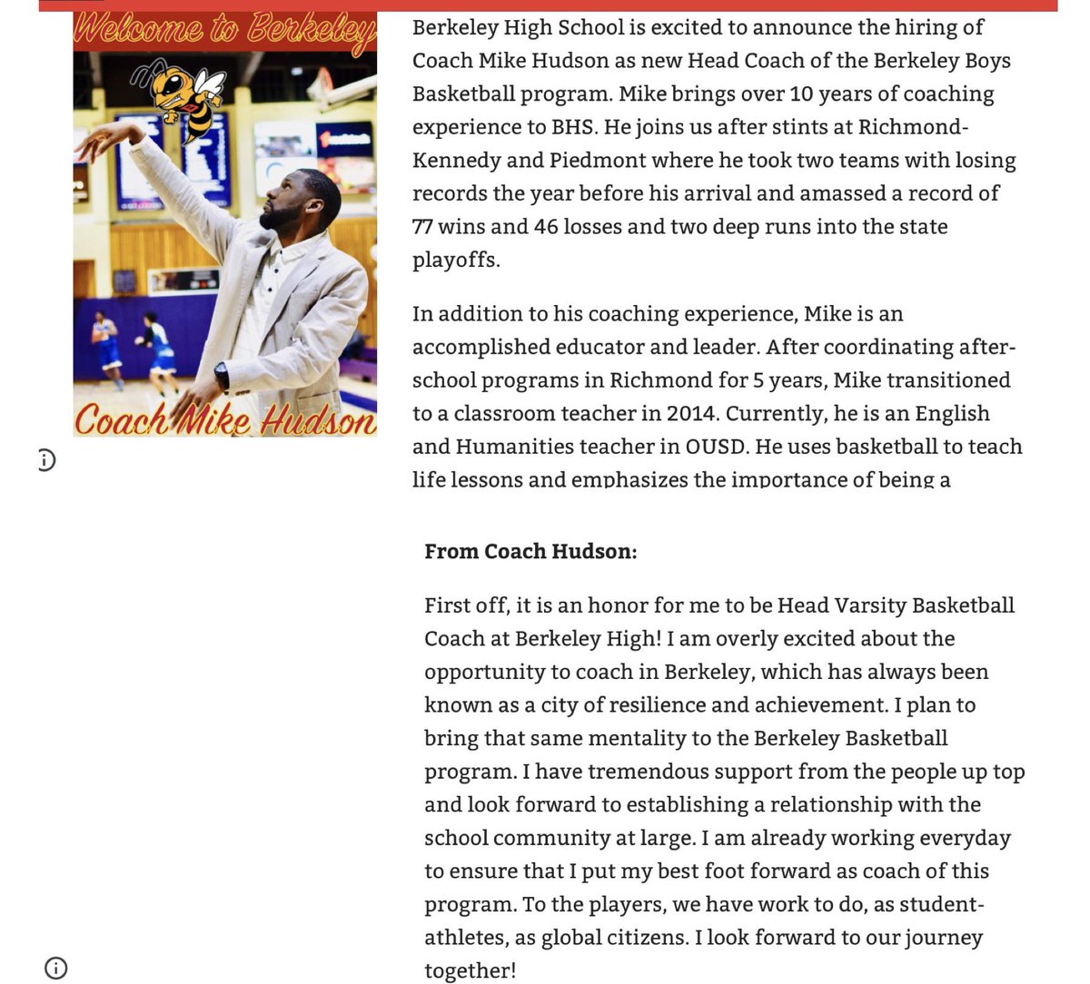 XoverMike's tweet image. I am excited to announce that I am the  New Head Varsity Basketball Coach at Berkeley High! I am appreciative of the opportunity to serve the Berkeley community and will give this program my heart. #Thankyou
