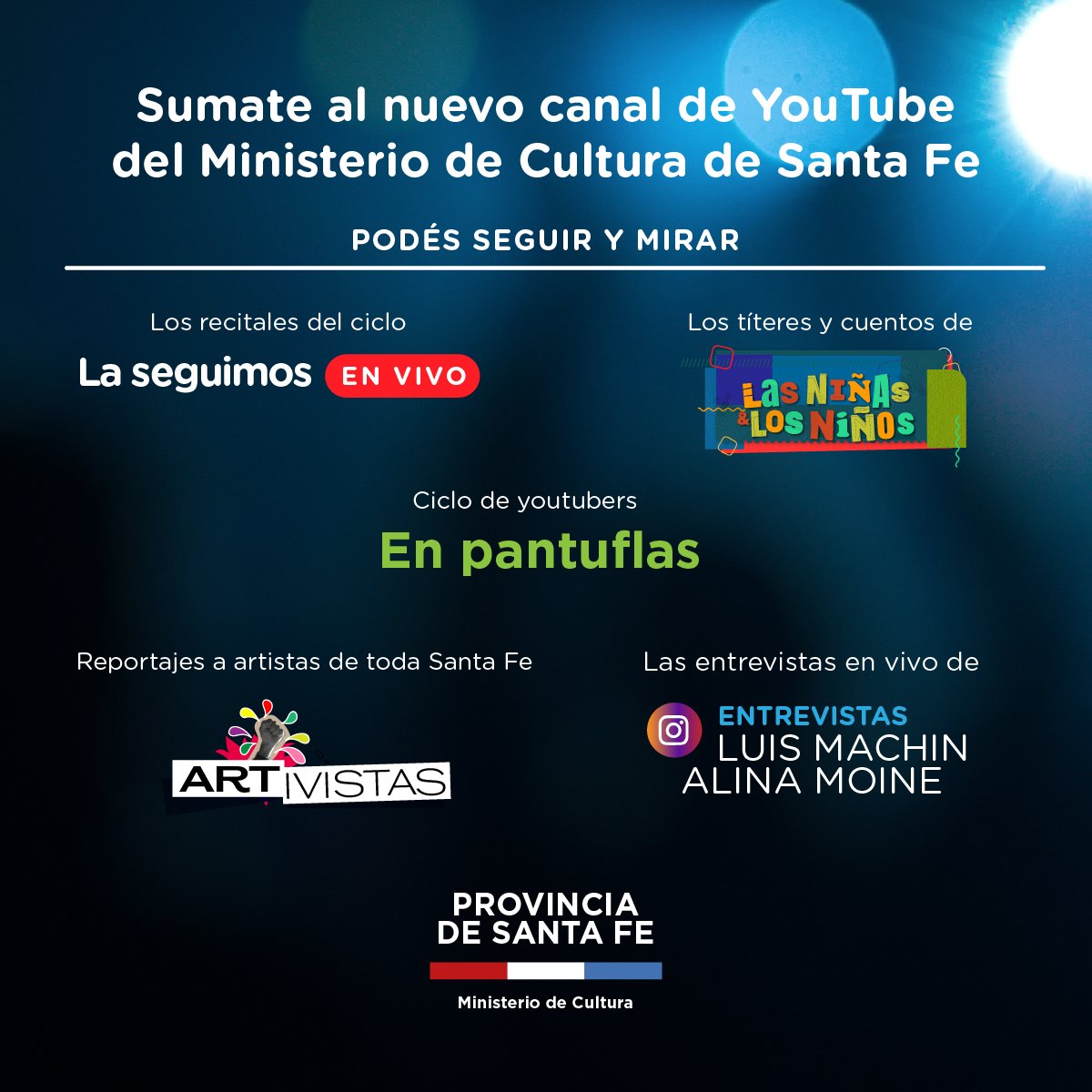 CulturadSantaFe's tweet photo. Vivos de @CulturadSantaFe Seguilos x IGLive, FB y YTube 

 ✔Agendá 
Lunes a viernes 11 y 17h # EducActiva 
Martes19h #AlinaEntrevista  
Miércoles19h #Zoomfónico  #OSPR 
Jueves19h #ProcesosCreativos  #LuisMachin 
Jueves23h #EnPantuflas  
@juliansappietro 
https://t.co/v1tpvpSIae https://t.co/zqCRW5uMI4