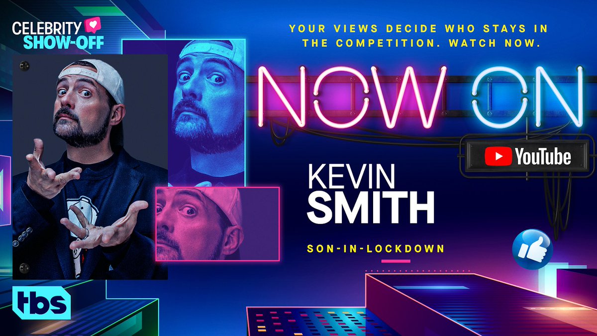 ThatKevinSmith's tweet photo. NEXT WEEK, @CelebShowOff premieres on @tbsnetwork and I am a contestant! For every week I don’t get voted off, I earn more $$$ for @NBJContheMove - so I need your clicks! Check out my made-at-home TV show: a throwback family sitcom called SON-IN-LOCKDOWN: https://t.co/YydS6g3Rci https://t.co/vnohbyzcCh