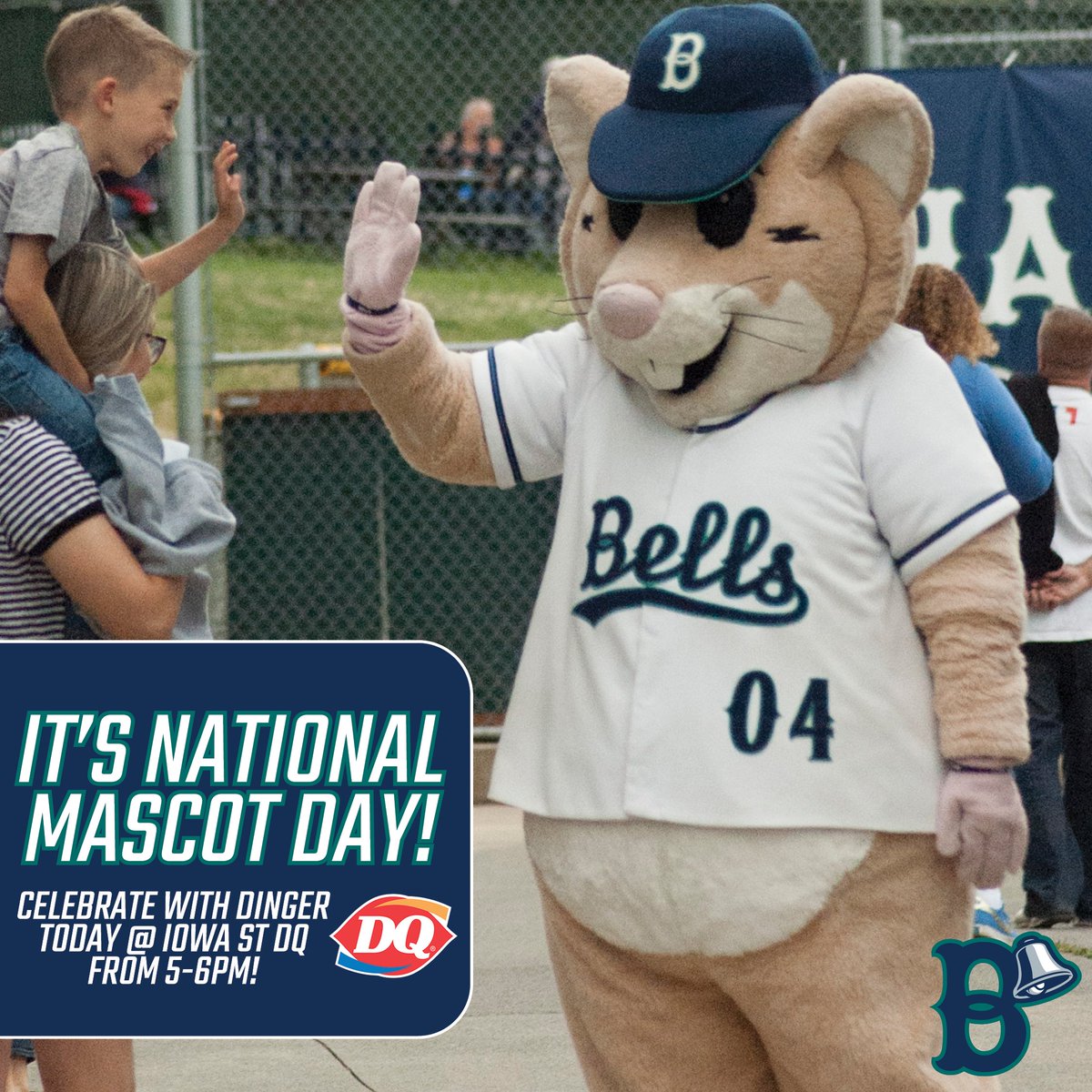 Today we celebrate the big guy himself, Dinger! 

Join us at <a href="/DairyQueen/">Dairy Queen</a> (811 Iowa St) this evening from 5-6 pm to celebrate #NationaMascot Day with him, one of the best days of the year!

Hope to see you there🐹⚾️