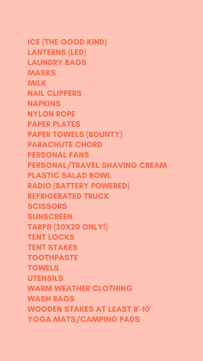 Today’s updated needs at Lakay Nou encampment at 22nd and the Parkway. Note that residents are okay on actual tents but still need some tarps and tent accessories!