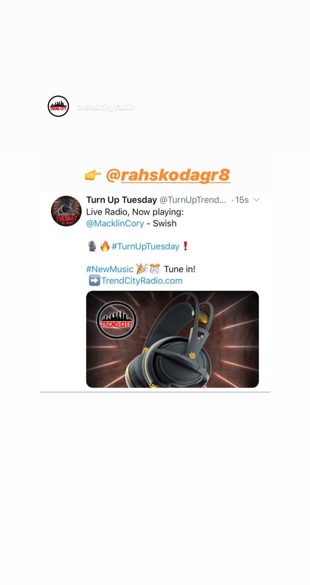 MacklinCory's tweet photo. Shout out to https://t.co/1eeM3HxC7N for putting my music into rotation and putting me one step closer to achieving my dreams 💪🏿💪🏿🙌🙌👏👏🙏🏾 #TrendCityRadio #RahskoDaGr8 #Swish #newartist #NowPlaying #TheComeUp #blessed #GodsSon https://t.co/NFxegp4N9J
