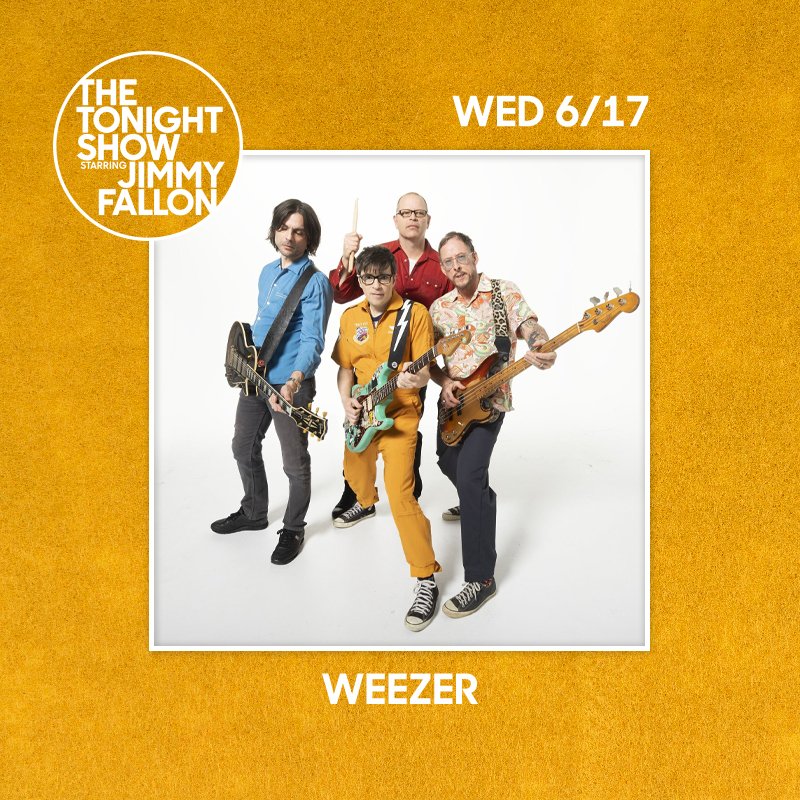 Weezer's tweet photo. Performing Hero from home on @FallonTonight tomorrow - 11:35/10:35c #FallonAtHome https://t.co/whvmUgclji