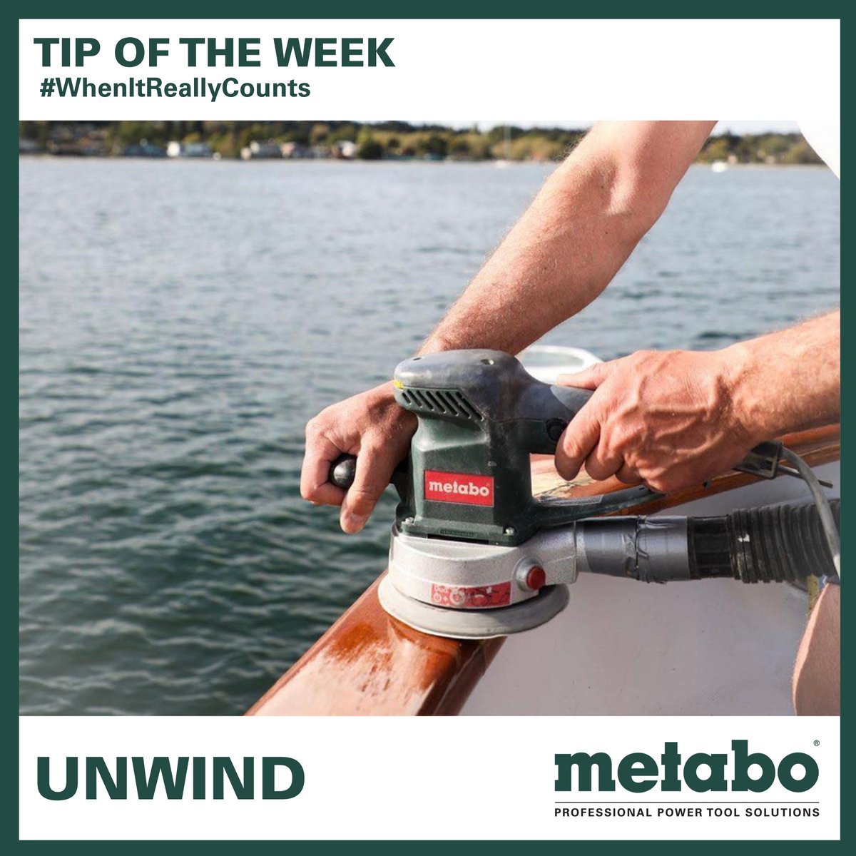 MetaboNAmerica's tweet photo. Tip of the Week: Take time to do activities you enjoy.
Sunny days at the bay — putting in the work for the summer with the Metabo Orbital Sander: SXE 450 TurboTec (600129420) 💪⚓️
#whenitreallycounts #metabo #inthistogether #professionalpowertoolsolutions https://t.co/vxQYpyDVBR