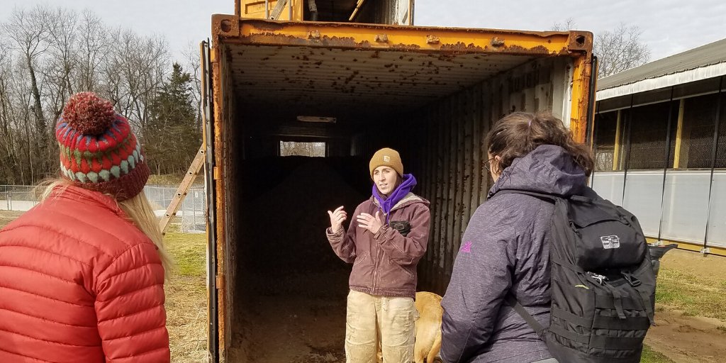 AmericanDairyNE's tweet photo. Dairy farmers don’t waste anything! At @CowComfortInn, cow #manure is responsibly managed at every step—from cow to field. Some manure is dried & recycled for use as #cowbedding, as farmer Katie Dotterer-Pyle explains to @MAEOE_MD conference participants. ♻️ #NationalDairyMonth https://t.co/MItJ8a2iBg