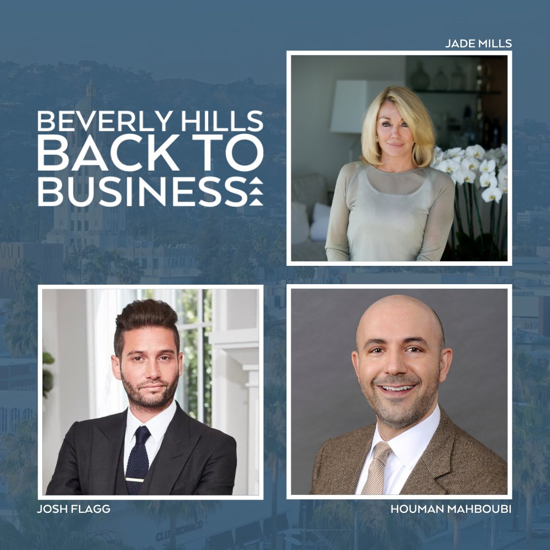 BH_Chamber's tweet photo. The Beverly Hills Back to Business | A Virtual Collaborative on June 30 will give you access to an informative panel featuring real estate titans Josh Flagg, Jade Mills, &amp; Houman Mahboubi. Register now: https://t.co/jSqs3qmAHv ✨🌴 #BHCC #BeverlyHills #BeverlyHillsBacktoBusiness https://t.co/xyPOG5NhuH