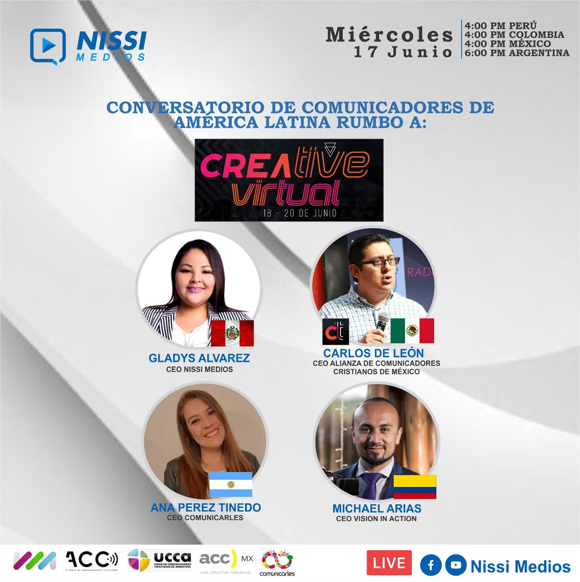 ¿Me acompañas mañana en este conversatorio virtual?

Estaré compartiendo con amigos y colegas de #Perú, #México y #Argentina, hablando sobre comunicación y periodismo.

Agradezco a <a href="/nissimedios/">NISSI MEDIOS</a> y <a href="/gladysalvarezme/">Gladys Alvarez</a> por la invitación.

#CreativeVirtual <a href="/AnaPerezTinedo/">Ana Perez Tinedo</a> <a href="/Comunicarles/">Comunicarles</a>