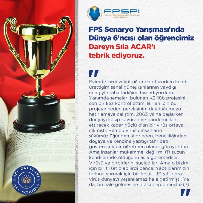 AnkaraEgitim06's tweet photo. ABC Okulları dereceye girdi
#absokullari #senaryo #FPSPI #pandemi
@abcokullari @ibrahimmgunduz
https://t.co/8rBSG4BBFP https://t.co/LsUA8Bjg1h