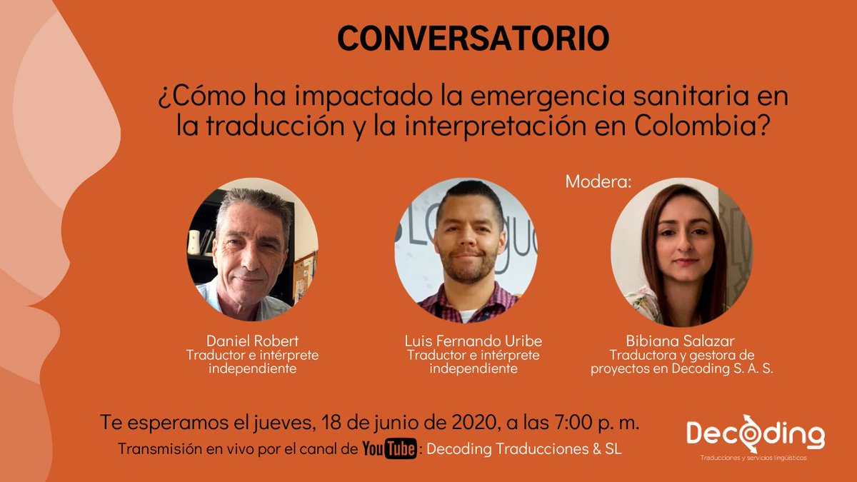 DecodingTSL's tweet image. Acompáñanos y participa este jueves, 18 de junio, a las 7 p. m. (hora Colombia).
Haz clic en el enlace y activa el recordatorio: bit.ly/2UOP0ZD
¡Nos vemos!
#traducción #interpretación #traductoresColombia #intérpretesColombia #COVID19