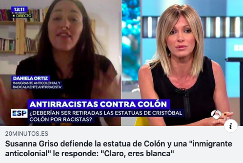 Susanna Griso: "A mí la estatua de Colón no me ofende. Y no me gustaría que fuera derribada y menos vandalizada"
<a href="/danillaortiz/">daniela ortiz 🇵🇸</a>: "Claro, eres blanca"