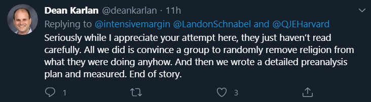 These statements don't really square upCommunities targeted as experimental and control groups were ones selected by the pastors specifically because they weren't already part of ICM's reach, so really what the authors did was facilitate expansion to 320 new communities