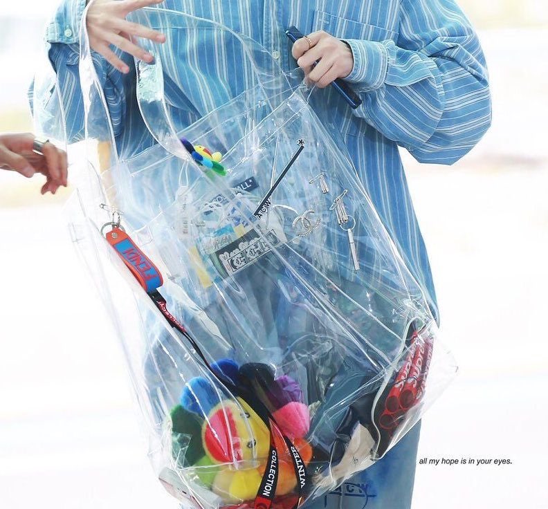 his clear bag!! 