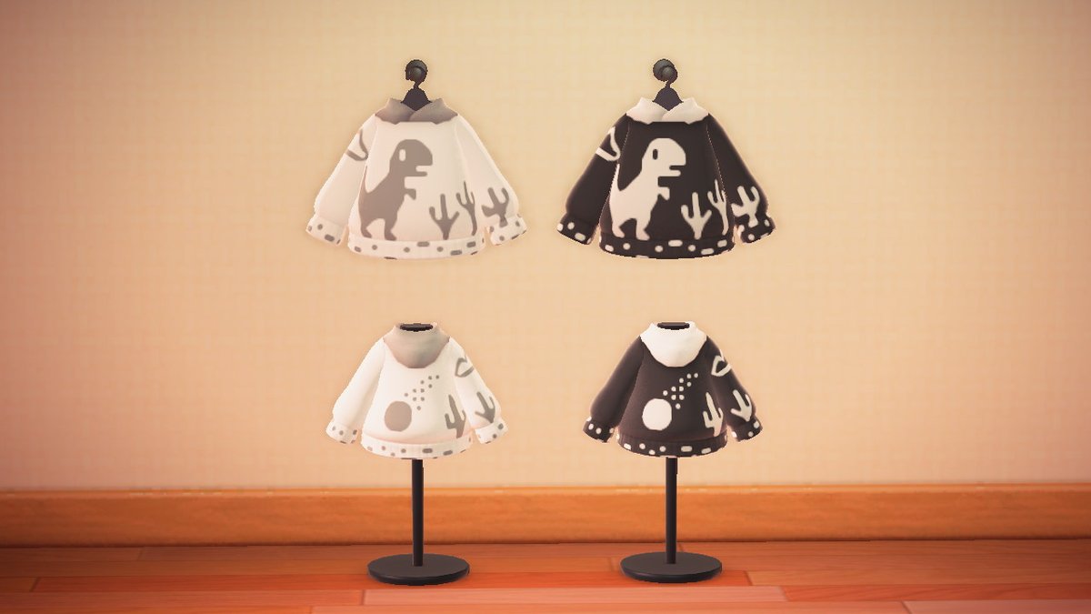 Yarn_Isle's tweet image. The Chrome Dino in hoodie form! Dark theme option available. 🦖 
#AnimalCrossing #AnimalCrossingNewHorizons #ACNHDesign #ACNHDesigns #ACNH