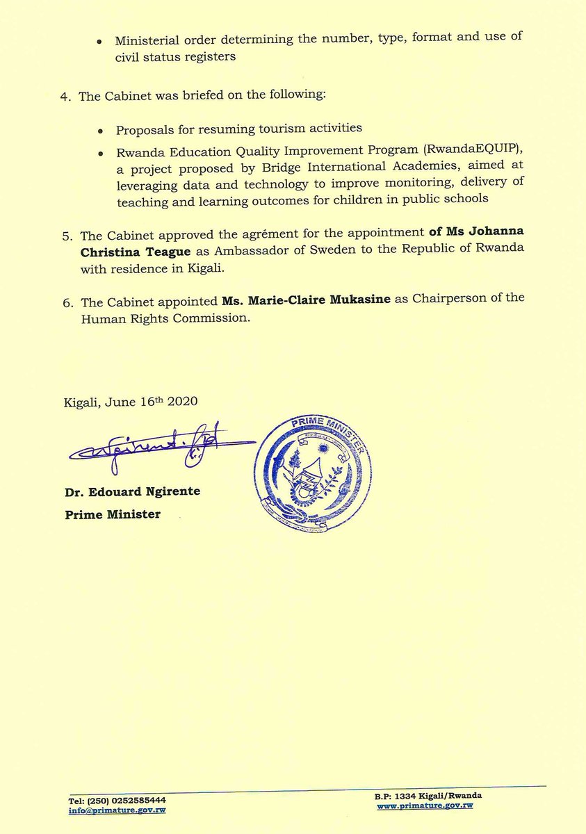 Statement on Cabinet Resolutions of 16/06/2020