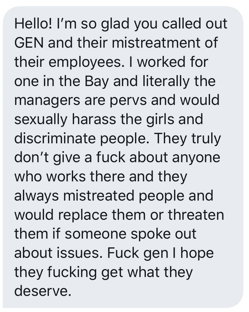 Just 2 of the many people in my dms speaking out about the SEXUAL HARASSMENT OF MINORS IN GEN NORCAL. YALL PROTECTING YOUR PEDOPHILE PREDATORY ASS MANAGERS? 