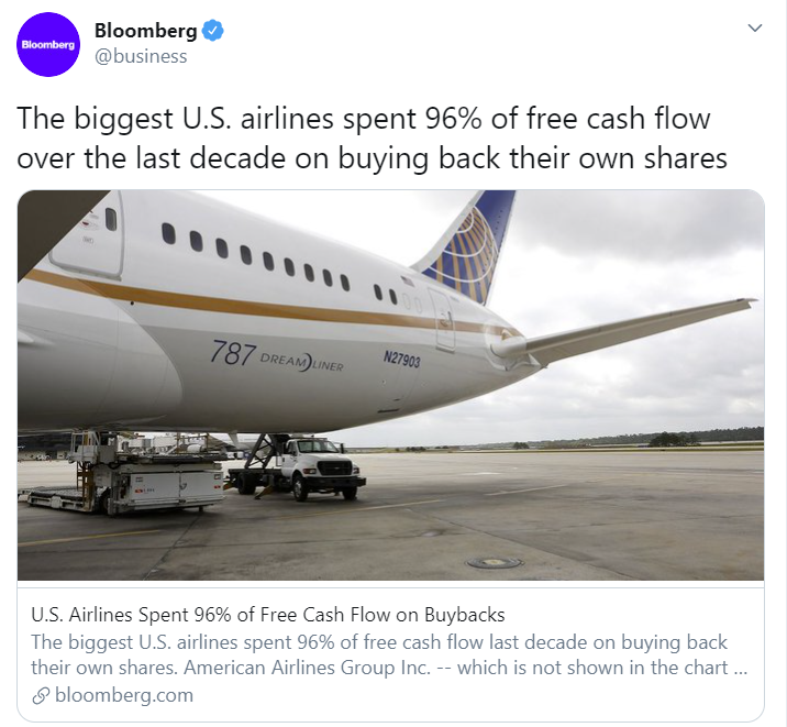 With money being freer than free, large corporations went on a borrowing spree by issuing new debt (corporate bonds) to buyback their own shares and leaving little free cash flow for a rainy day. This of course have made the executives and other shareholders very very rich. /2