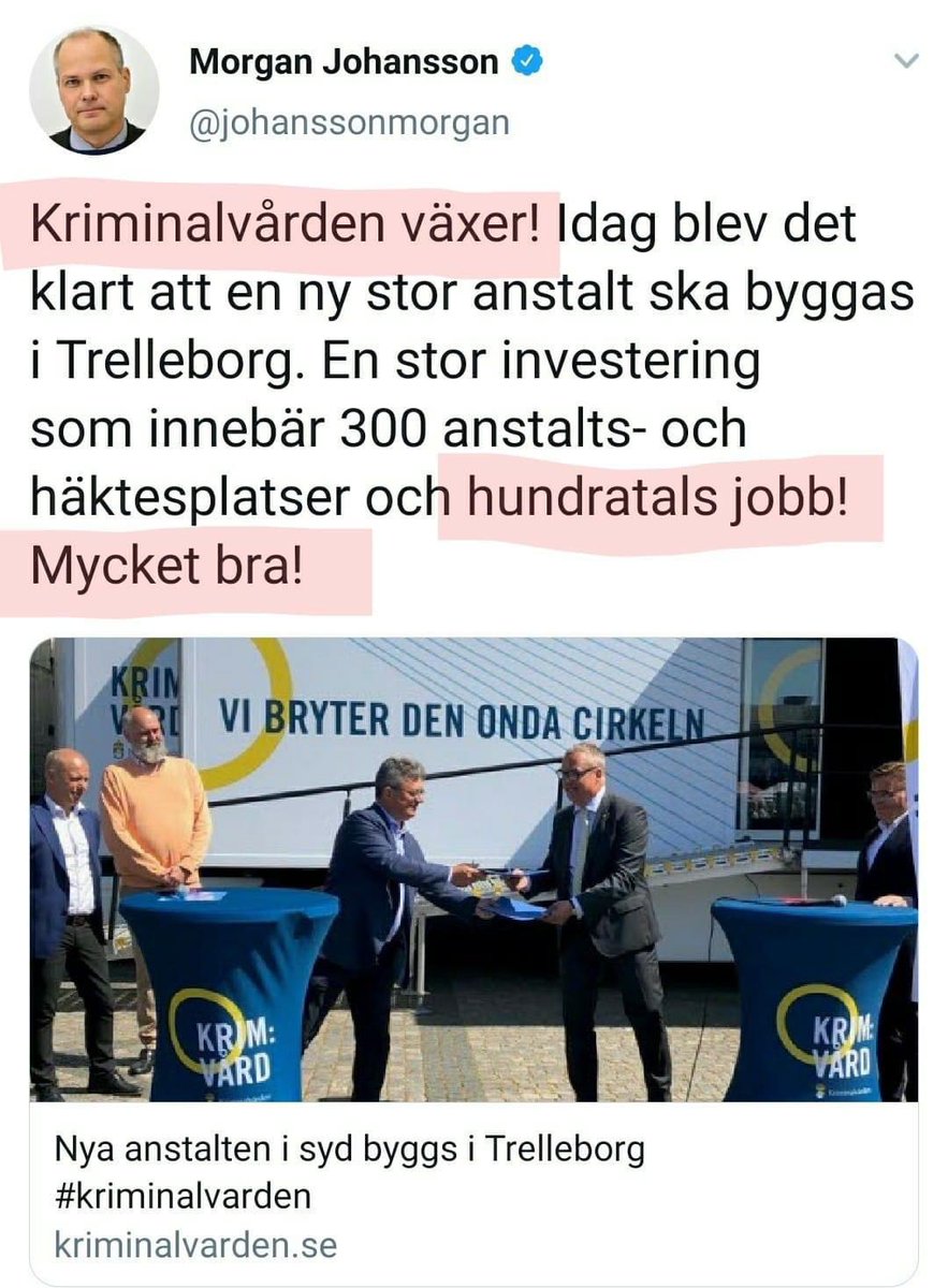 MagnusArve's tweet photo. När man försöker plocka billiga politiska poäng på att man bygger ny anstalt, när man egentligen bygger nytt för man lagt ner en gammal, nämligen KVA #Kirseberg i #Malmö.

https://t.co/eRJJOadBRx

#StoppaSosseriet #Socialdemokraterna #Kriminalvården #MorganJohansson https://t.co/ZTyXsevF3a
