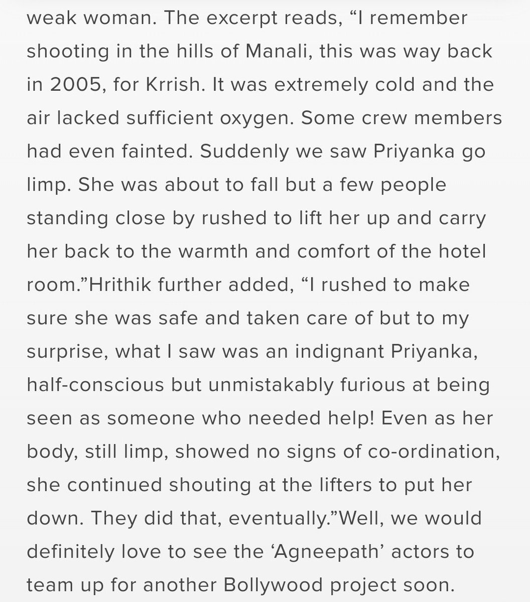  #HrithikRoshan has time & again appreciated  #PriyankaChopra for her strength & dedication.Added to it  #Hrithik always appreciates new ventures of his co-star. A brain surgery dint stop him from from praising her pop album. He is the very few people from industry who did that.