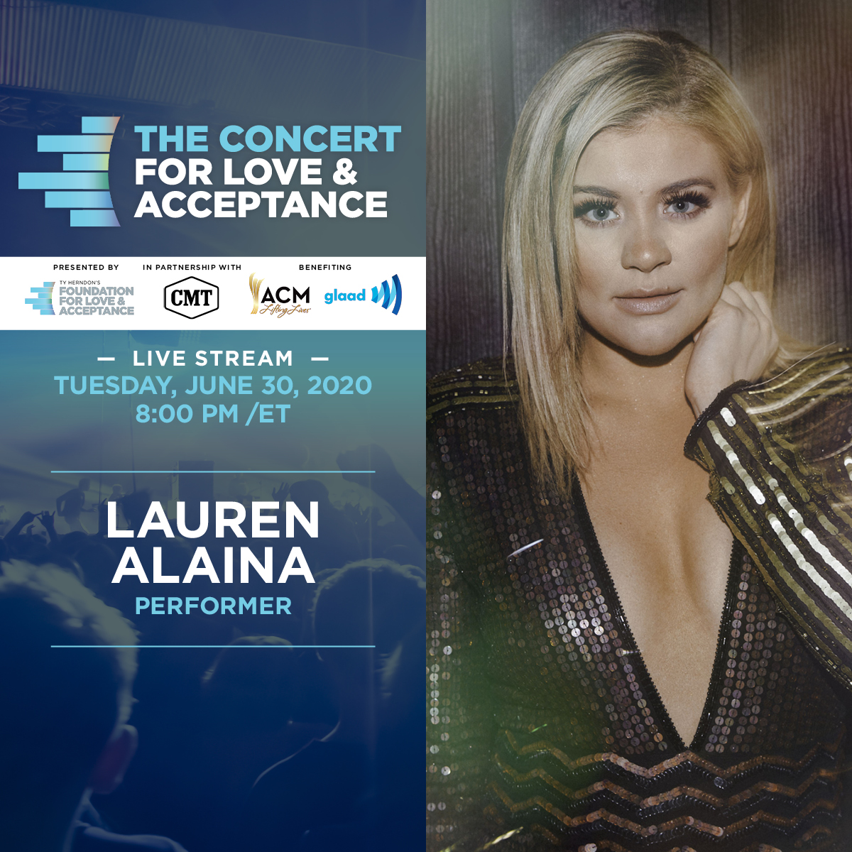 So excited to join @TyHerndoncom @CodyAlan  @KChenoweth and so many more for the upcoming Concert for Love & Acceptance. We’re raising donations to support #ACMLiftingLives & @glaad. Tune in on June 30 and show your support: F4LA.org -Team LA