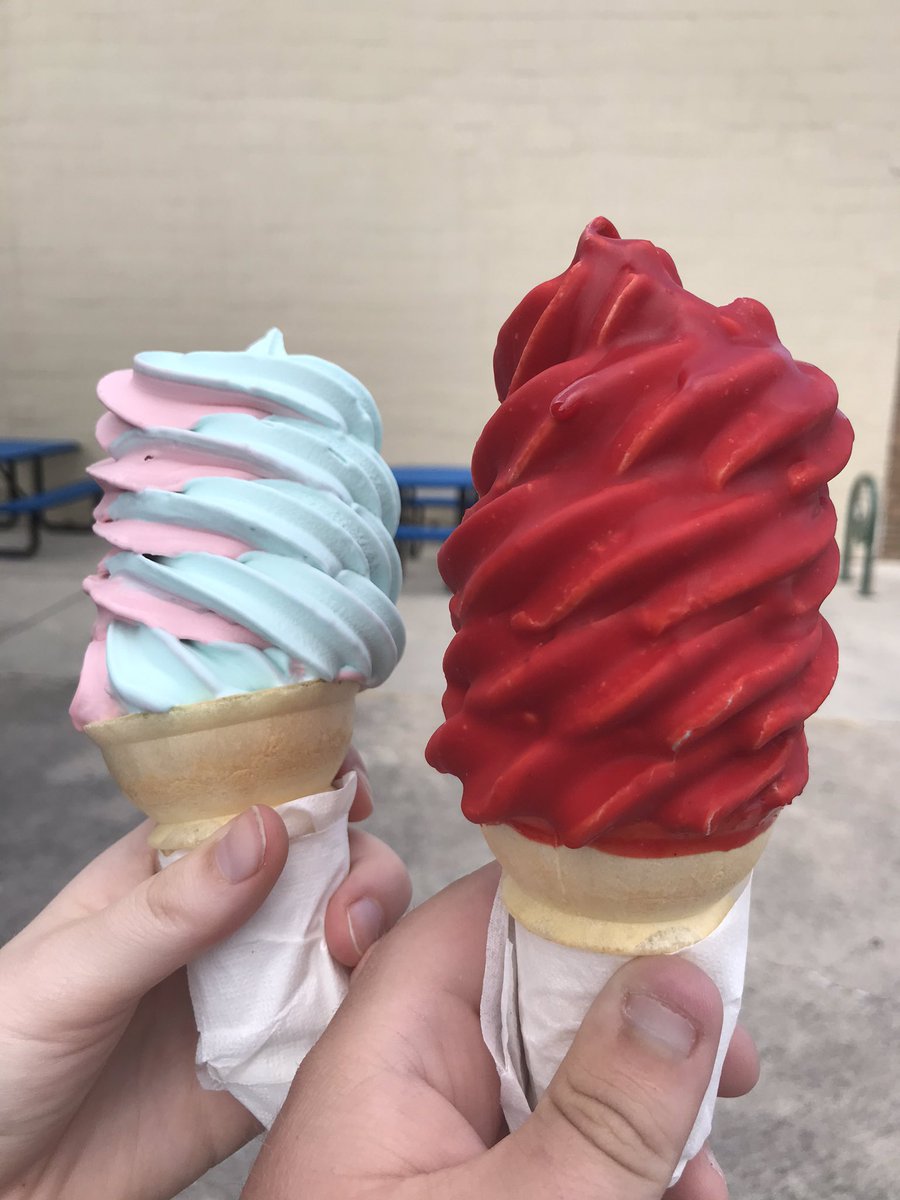 End it on a high note, dessert! These I actually got recently and got to enjoy. Fresh cannoli from a local baker pastry shop/ deli and soft serve custard, one was blue moon (very Michigan flavor) and cherry twist, and the other was a blue moon with a cherry dip shell