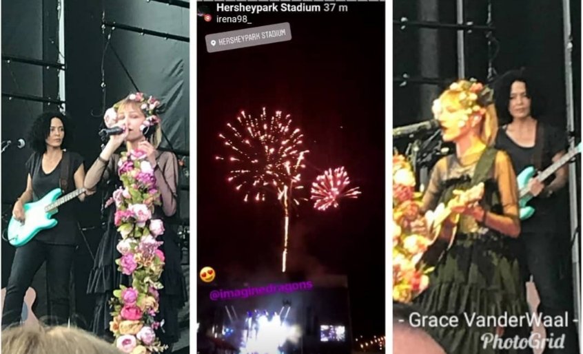 #ThrowBackTuesday #GraceVanderWaal #performing #onstage at #HersheyParkStadium with @melissamuzak on #June16th 2018 as #ImagineDragons #concert #opener