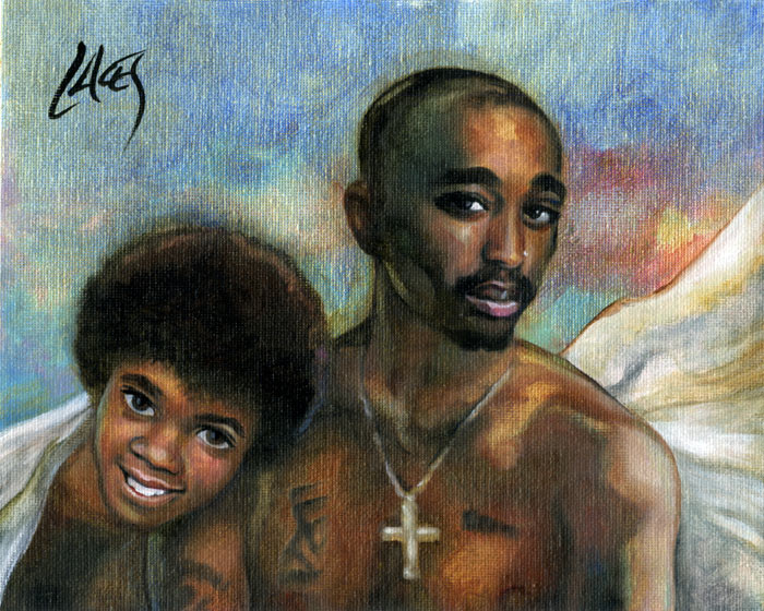 one of my MJ / Tupac Shakur paintings #MJ #HappyBirthdayTupac