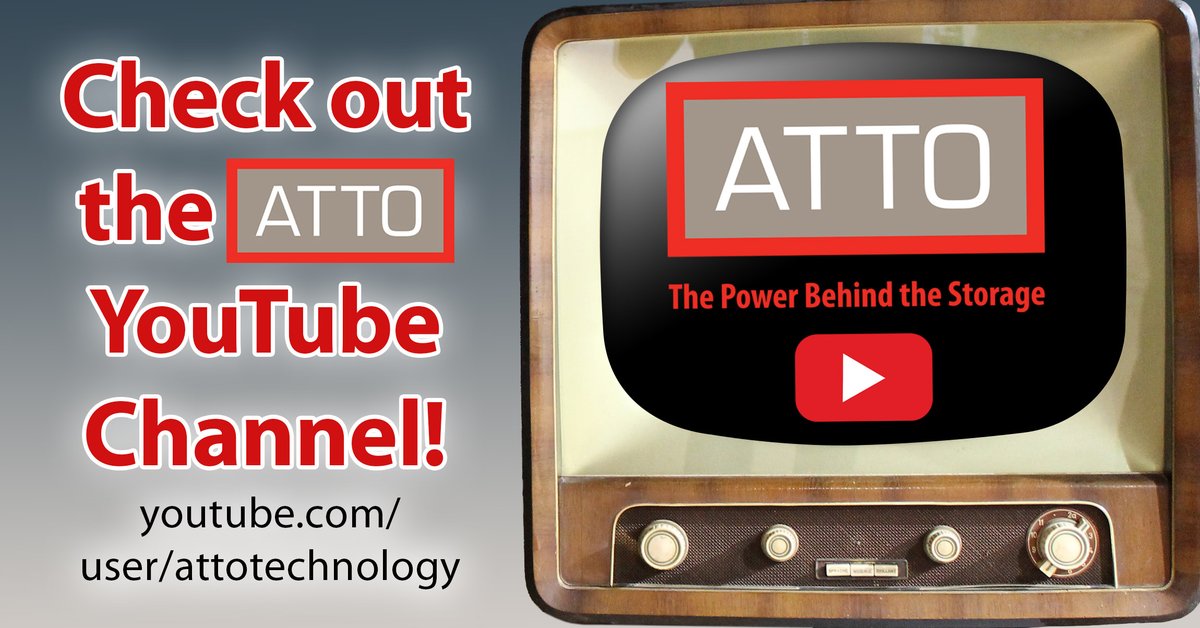 ATTOTechnology's tweet photo. Want to learn about ATTO? Want to know how to maximize storage connectivity?

Check out our YouTube channel! 

We cover a variety of topics from Fibre Channel to the #Avid #NEXIS, #virtualizing #Macs to sharing tape archives.   
https://t.co/uBk3vCWH7e https://t.co/4LVzs3AXT9