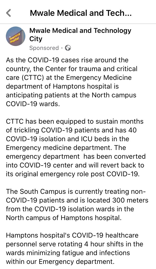 Mwale Medical and Technology City, which, reportedly has no capacity and laboratories to conduct basic pathology tests, is angling for a share of  #CoronavirusPandemic spoils. Its positioning itself to receiving many  #covid19 patients for months to come.