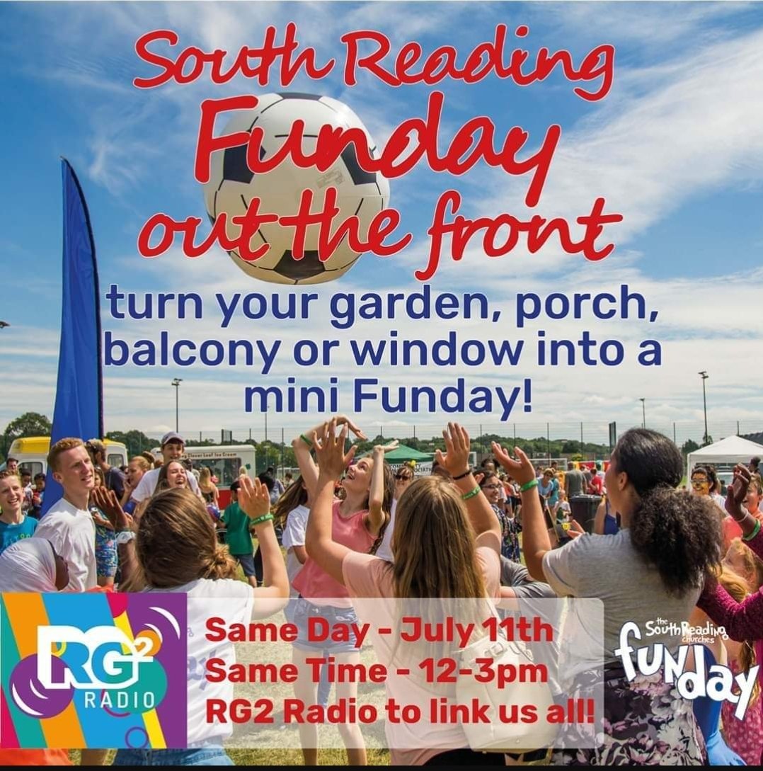 Join In the fun whilst being safe, get free bunting too.. click the link syc.life/srcfd or Facebook page 'South Reading Churches Fun Day' RG2 radio's rg2radio.com funday MCs are broadcasting the event. & don't forget to nominate for the Whitley heroes award