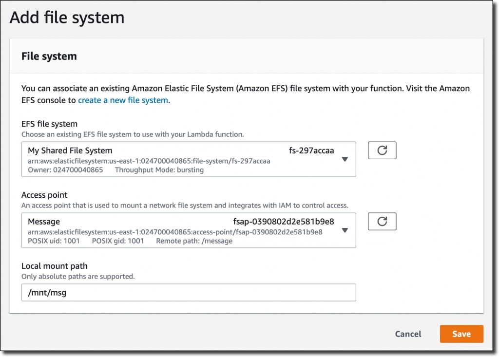 danilop's tweet image. AWS Lambda + Amazon EFS – You can now use a shared file system from your Lambda functions! Here’s my post ✍️ buff.ly/3d2KSLO #AWS #Serverless #Storage
