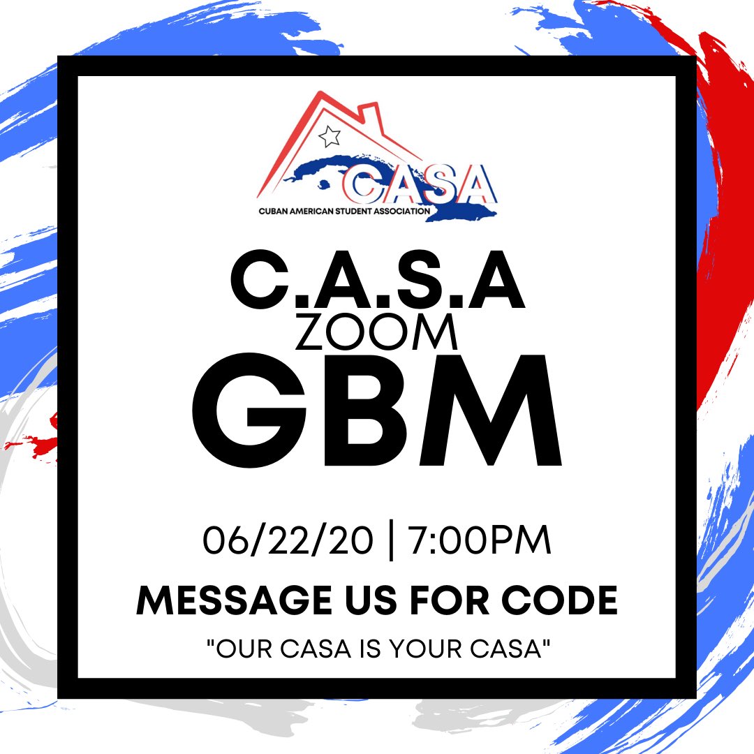 cubanoles's tweet photo. Hello everyone! C.A.S.A will be having a virtual general body meeting next week Monday at 7:00PM 🇨🇺 We hope to see some of our former, current, &amp; incoming members 🥳! We will be discussing some additions to our organization along with other special news. Message us for code! 🇨🇺❤️ https://t.co/HXvh4pKOlt
