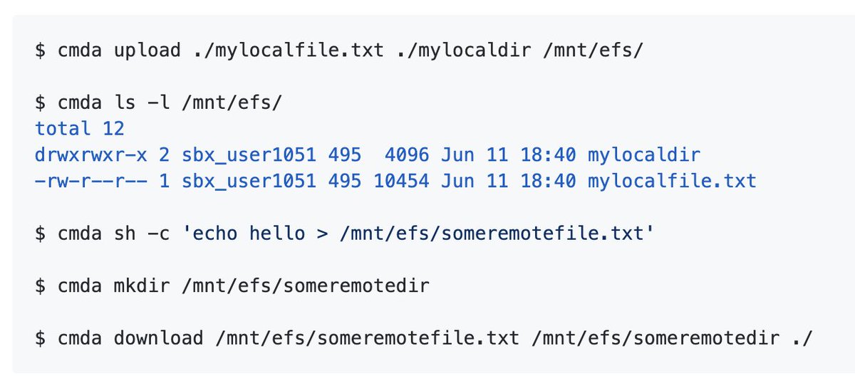 Uploading/downloading files is straightforward – as well as executing remote commands. You can install the Lambda side of things from this SAR app: serverlessrepo.aws.amazon.com/applications/a…