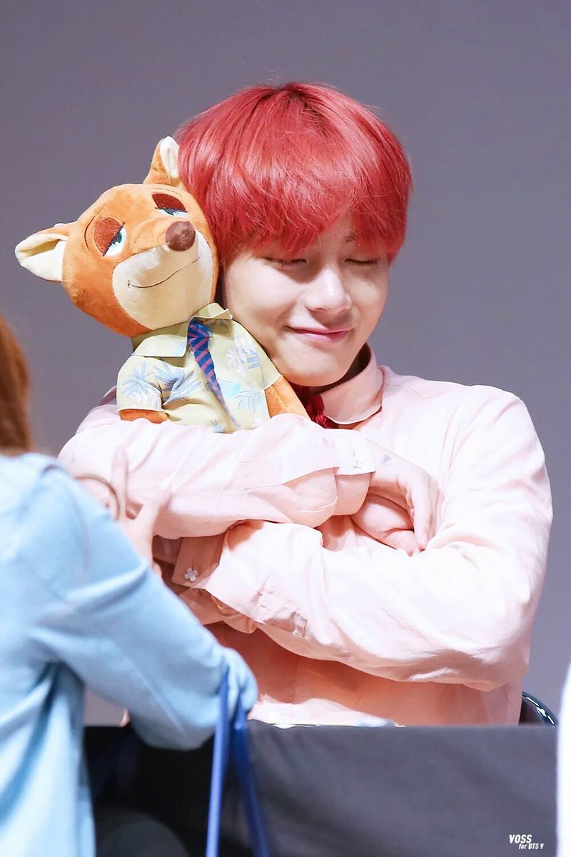 Taehyung with Nick Wilde plush though 