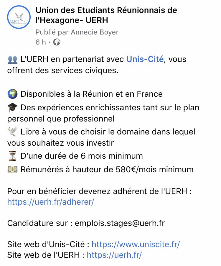 UERH974's tweet photo. L’UERH en partenariat avec @uniscite, vous offrent des services civiques 🤝 https://t.co/kH2YpGkwNH