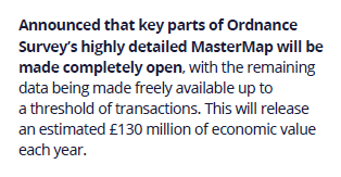 Hmm. OS measures outlined in 2018 were expected to deliver value of £130 million each year.  https://www.gov.uk/government/news/unlocking-of-governments-mapping-and-location-data-to-boost-economy-by-130m-a-yearOS has since cancelled the topline measure:  #opendata release of property extents.Yet the remaining measures will still deliver value of £130 million? 11/n