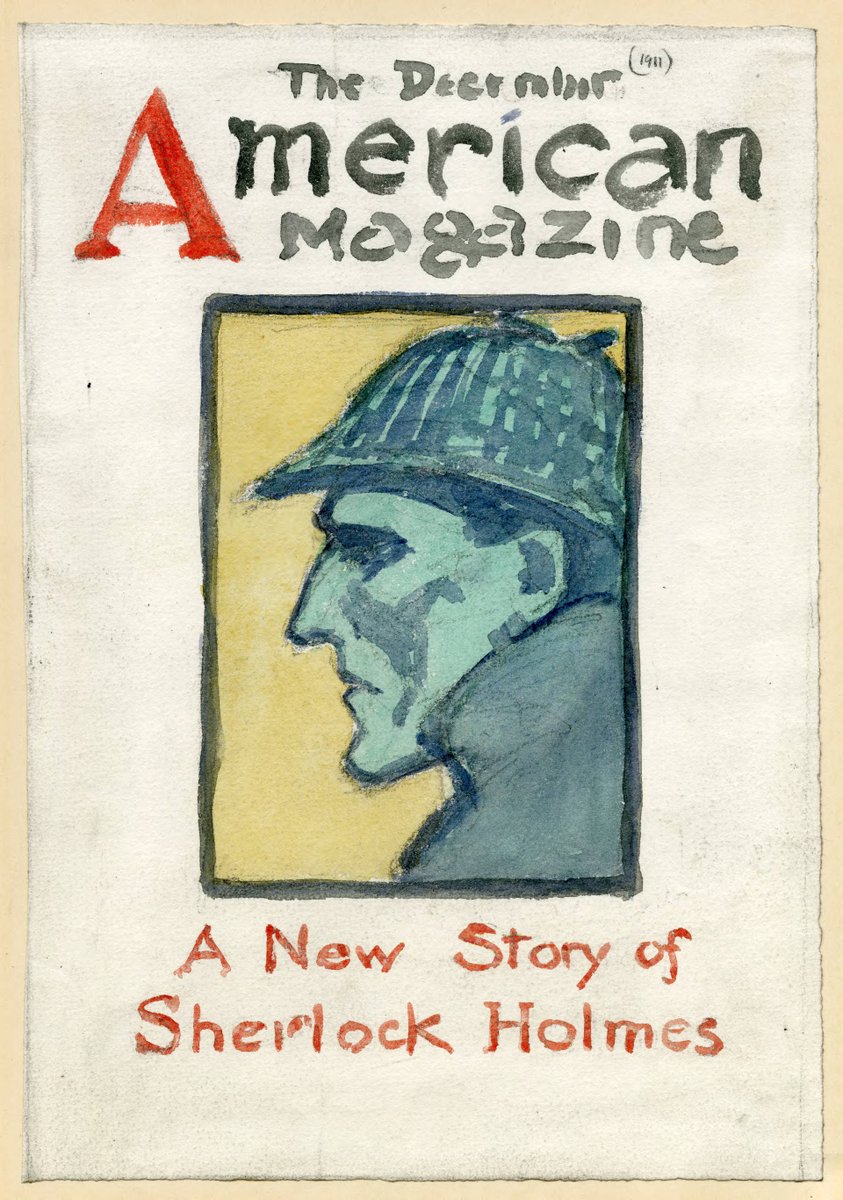 Sherlock Holmes as the Green Man? Or a copper patina? Steele gives us this 1911 cover mock-up for American Magazine. Holmes in his element? That's what we  @SherlockUMN  @umnlib like about the Great Detective. Always something new--undiscovered country.  http://purl.umn.edu/99058 