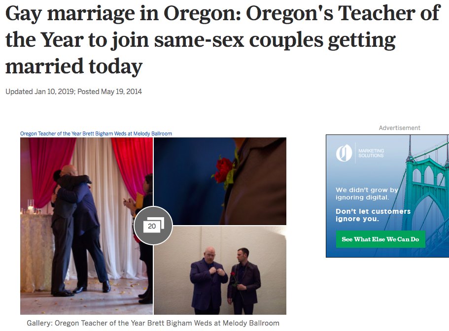 For an even happier ending...Mike and I were married soon after I was told I would be fired if I said I was gay in public.The press showed up, the paper carried 45 pictures, we were married on live tv. I wonder who tipped off the press? https://www.oregonlive.com/portland/2014/05/gay_marriage_in_oregon_oregons.html