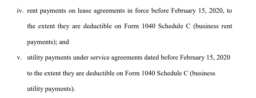 ajthecpa1226's tweet photo. #taxtwitter thoughts here on Sch C with home office use. Think business portion eligible based on there or taking the position the wording clearly is for a separate leased business space with utilities tied to that space? #PPPupdate https://t.co/iprVvKzc8g