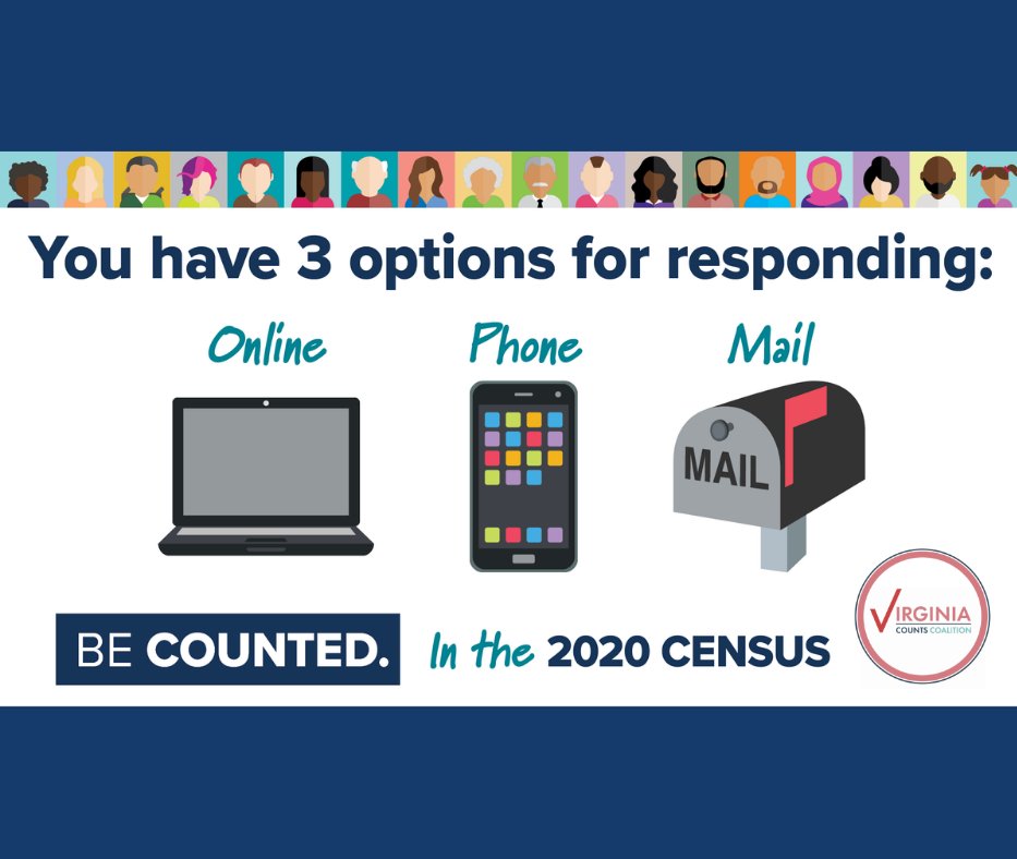 CountOnVirginia's tweet photo. Your response matters. There are so many ways to complete your #2020Census today! Be counted by filling out the census online, on your phone, or send your survey via postal service. #VACompleteCount #CountOnVirginia https://t.co/jTVfJ6nibF