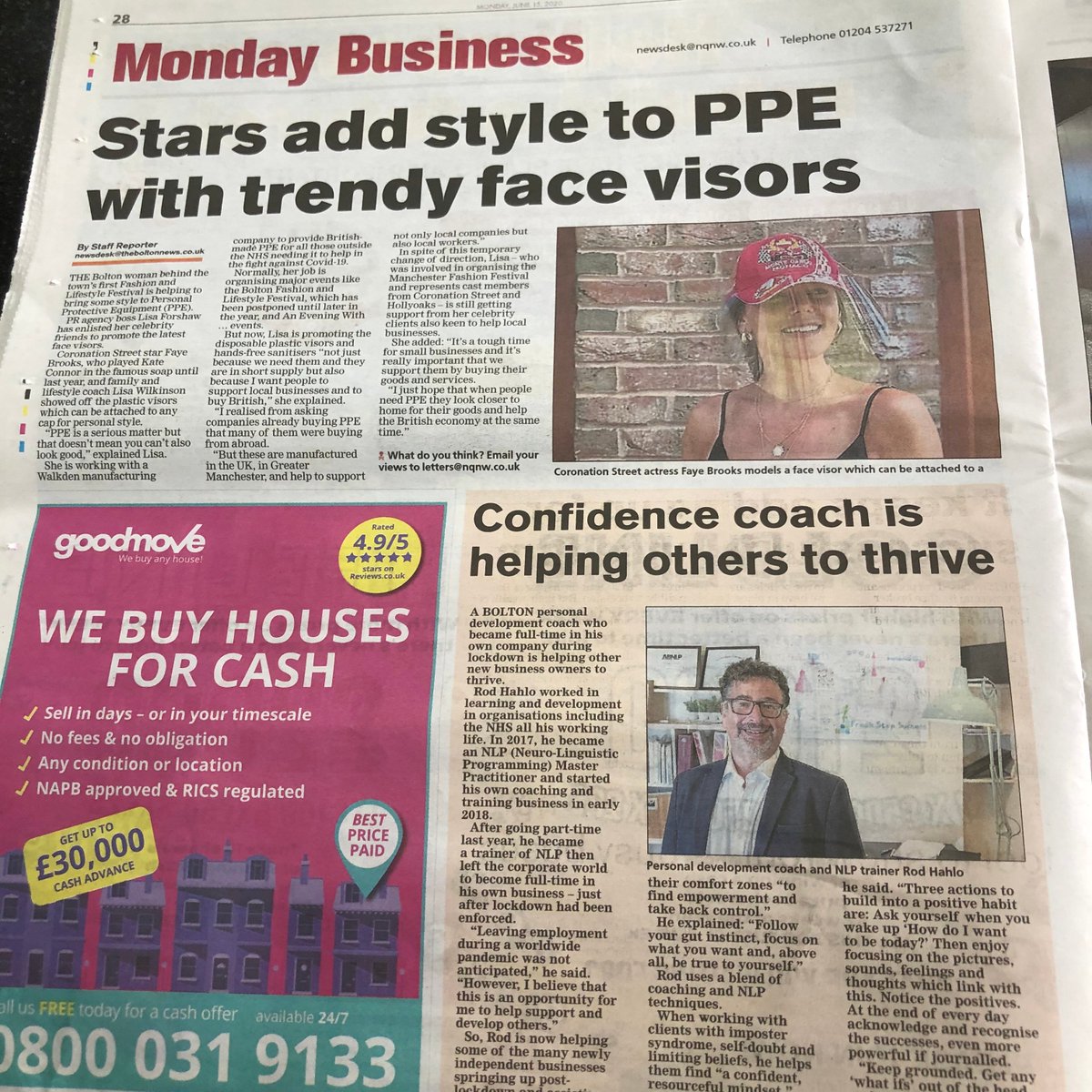 Thanks Bolton News for using articles about two of our Bounce Back to Business Media & Marketing Plan clients. Really appreciate support for local businesses. #lisaforshawpr #newperspectiveNLP #deferoconsultancy