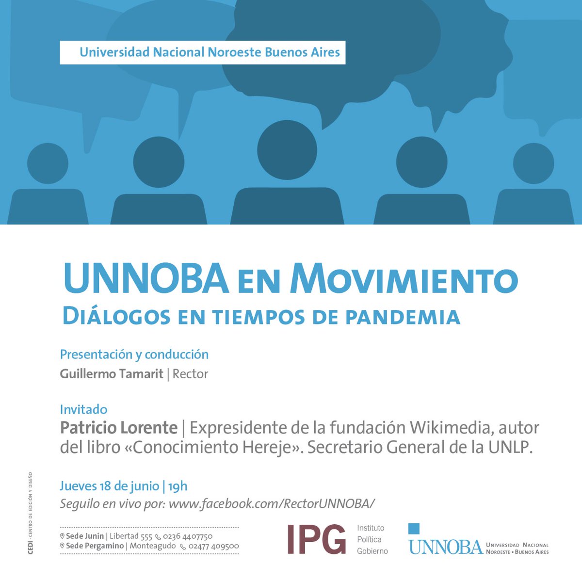 El jueves que viene, a las 19 hs, estaré charlando con Guillermo Tamarit, <a href="/RectorUNNOBA/">Rector UNNOBA</a>, sobre mi libro "El Conocimiento Hereje. Una historia de Wikipedia". Los espero!