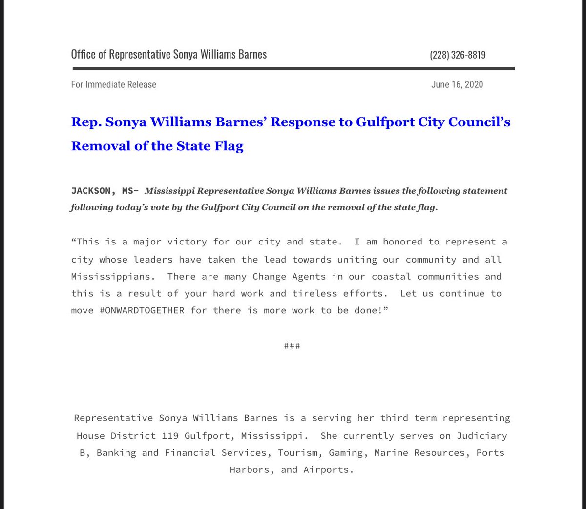 Sonya Williams Barnes (@repsonyawb) on Twitter photo 