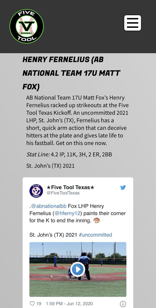 Glad to be back.

<a href="/fivetool/">Five Tool Baseball</a>

fivetool.org/news/2020-dude…