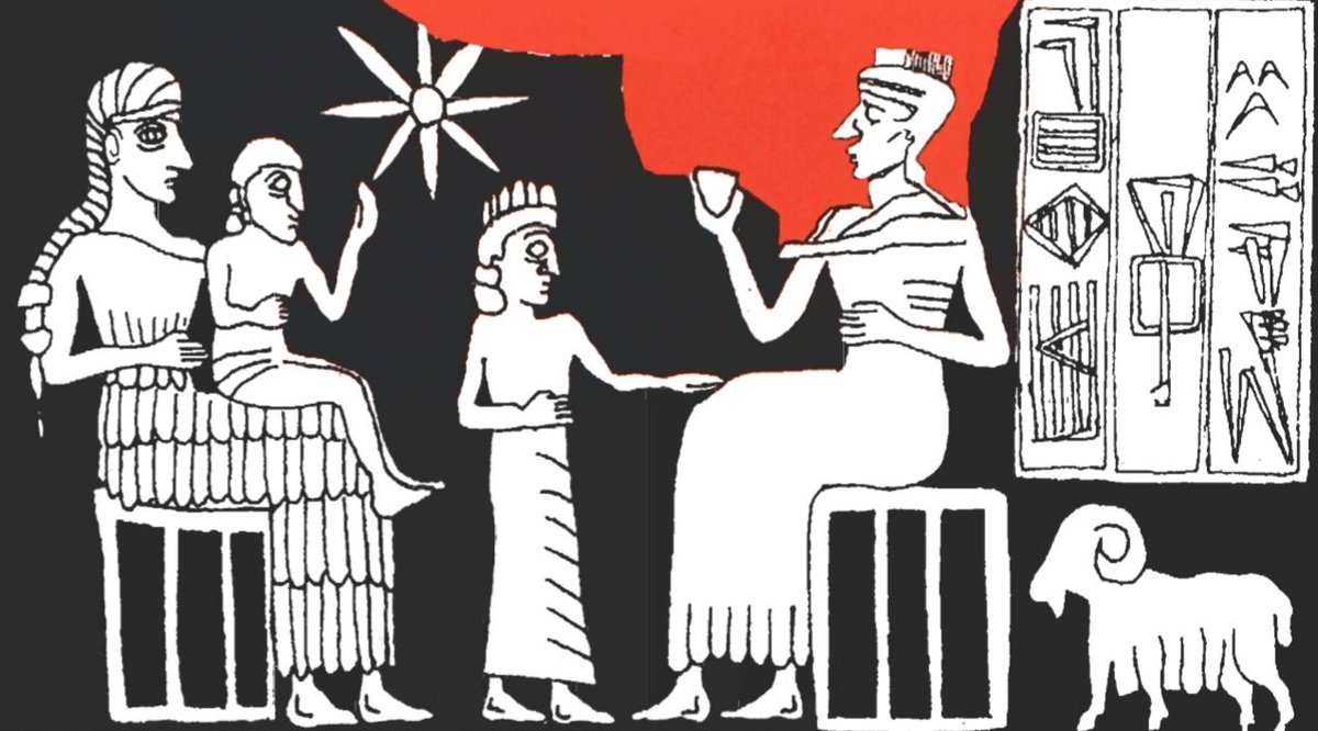 Thread: Today I saw this drawing with this description: "Bulla depicting an intimate family scene of Queen Uqnitum & King Tupkish of the Hurrian kingdom of Urkesh (late 3rd millennium BC), with the princess sitting on Uqnitum's lap & the young prince touching his father's knee"