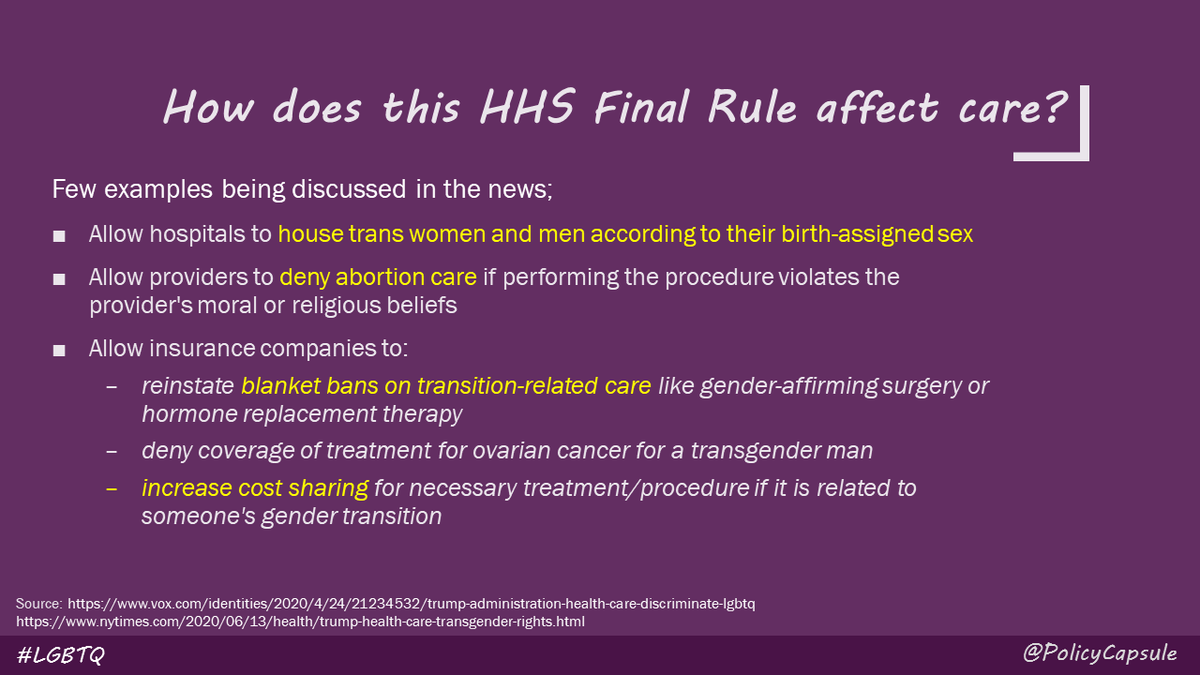 7/  @HHS Final rule threatens increased discrimination and decrease access to medical services for  #LGBTQ persons  #LGBTQ  #PolicyCapsule  @sagar_ankita